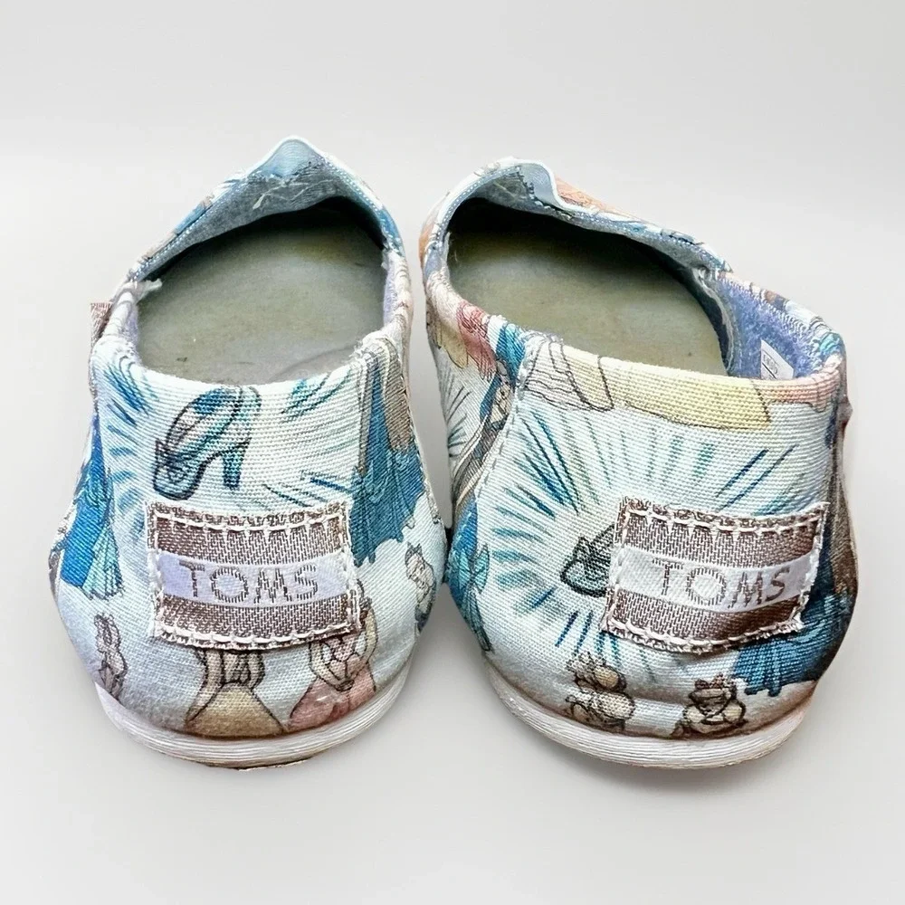 Disney X TOMS Girls Blue Cinderella Printed‎ Canvas Flats 5 LIMITED EDITION